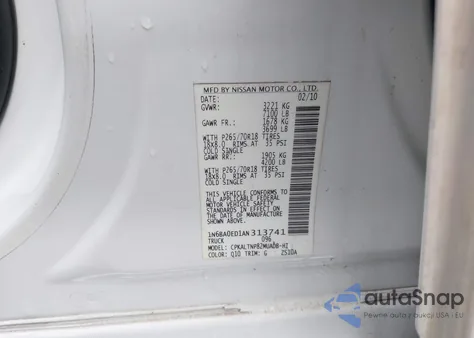 2010 Nissan Titan Se из США, поврежденный, VIN 1N6BA0ED1AN313741